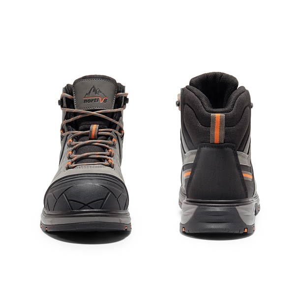 Men's Non-Slip Steel Toe Leather Work Boots - GREY - 5